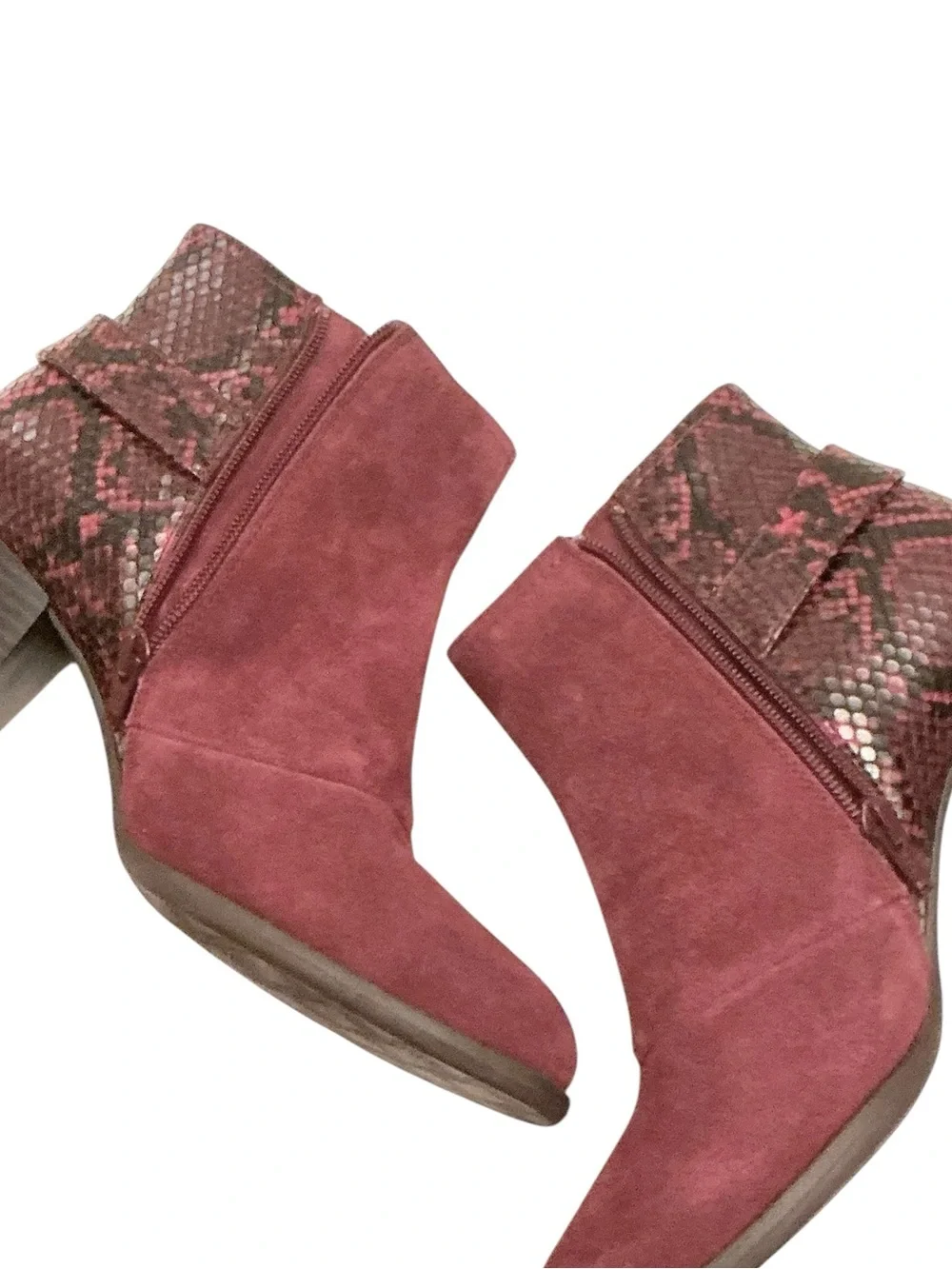 VIONIC Naomi Burgundy Suede Snakeskin Ankle Boots Size 7.5